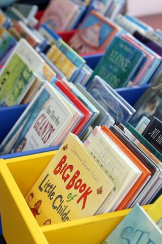 Book tubs with books